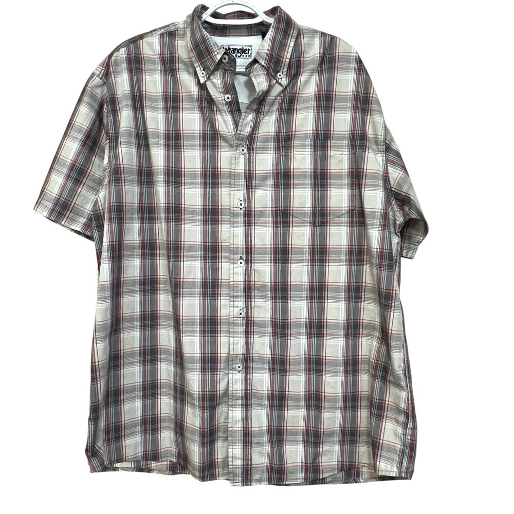 Wrangler Hero Plaid Shirt Mens Large Short Sleeve Button Up Western Cotton